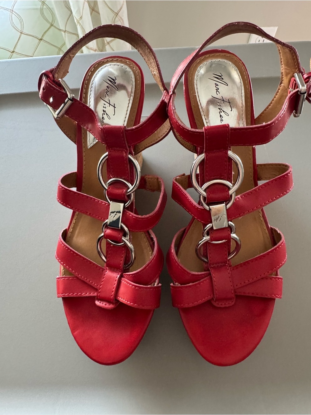 Marc Fisher Red Strappy Ring-Detail Espadrille Sandals
